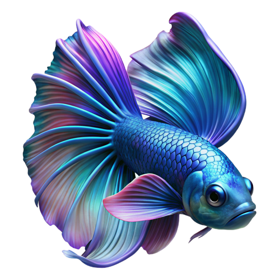 spectacular intense industrial A vibrant betta fish with flowing fins, intricate details, close up shot, dark background, neon lighting high quality png