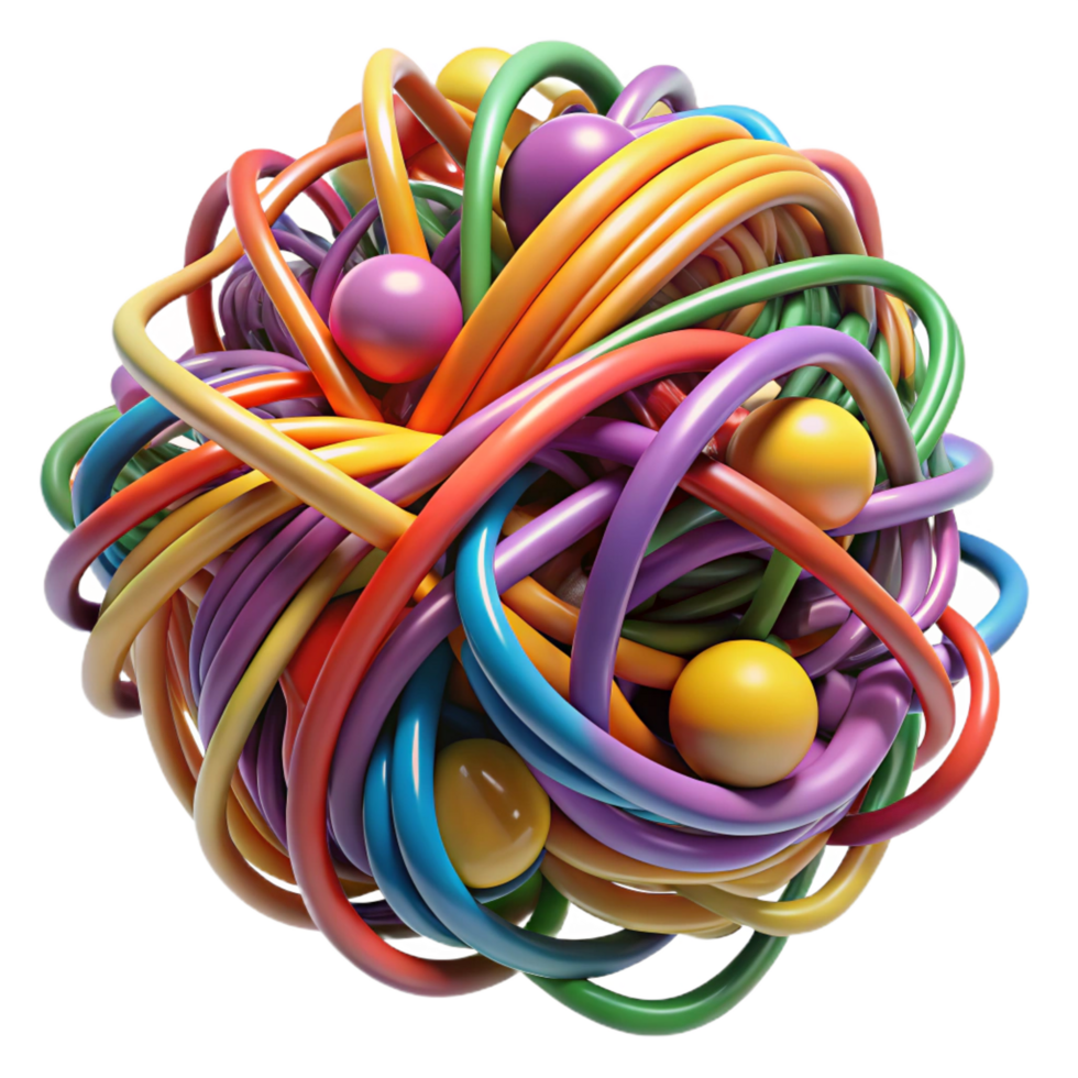 unparalleled classic A chaotic jumble of colorful threads, tangled and knotted, with dramatic spotlighting, in an abstract expressionist style luxury png