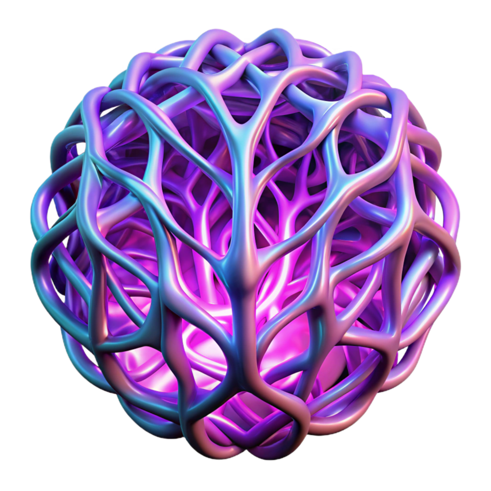 calm gorgeous A network of intricate, interwoven roots, made of glowing neon light, with soft, ambient lighting, in a psychedelic style sharp png