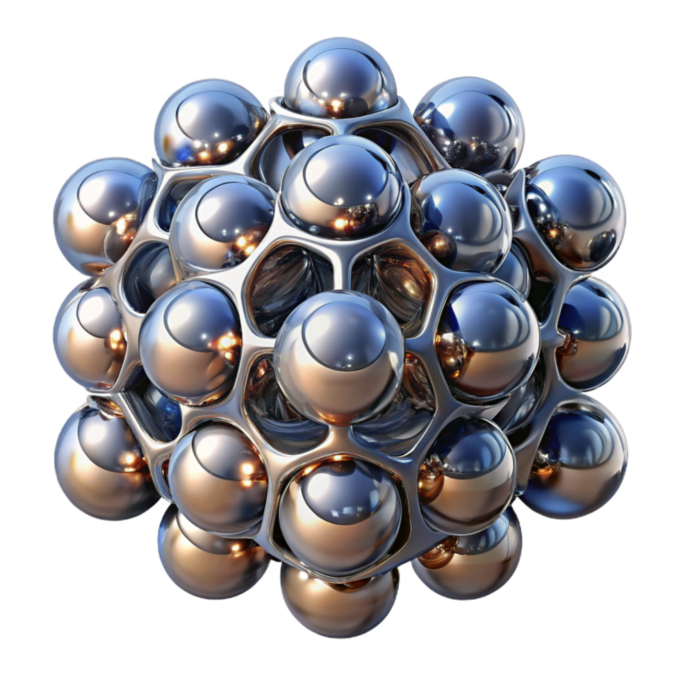 stunning dynamic mid century A group of nanobots assembling a complex structure, shimmering metallic particles, dynamic lighting, abstract style high quality png