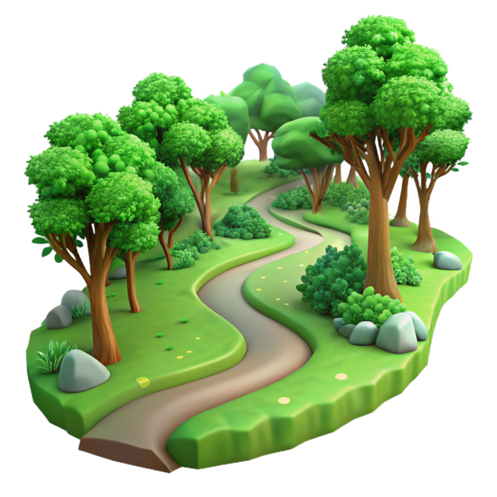 dramatic dazzling A winding path through a lush, green forest, dappled sunlight, Impressionist style, visible brushstrokes, masterfully captured png