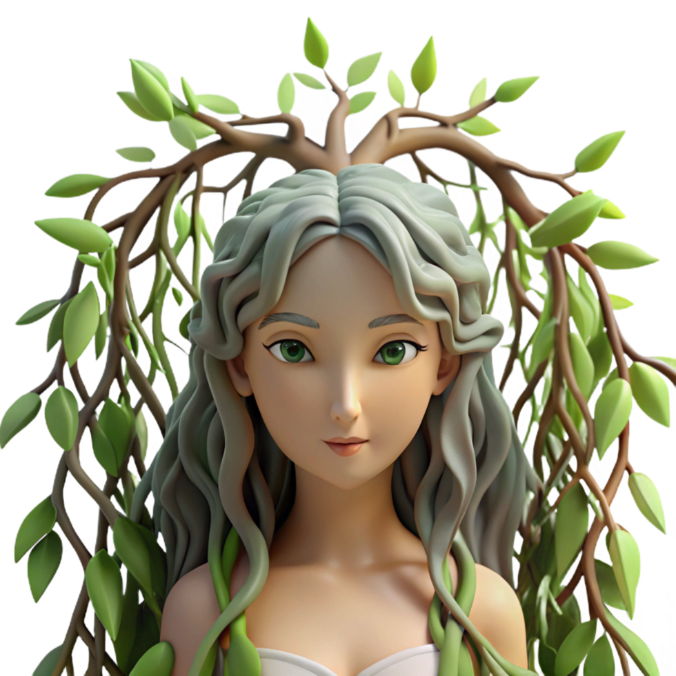 unforgettable minimalist A serene dryad emerging from a willow tree, dappled sunlight filtering through the leaves, art nouveau style perfect clarity png