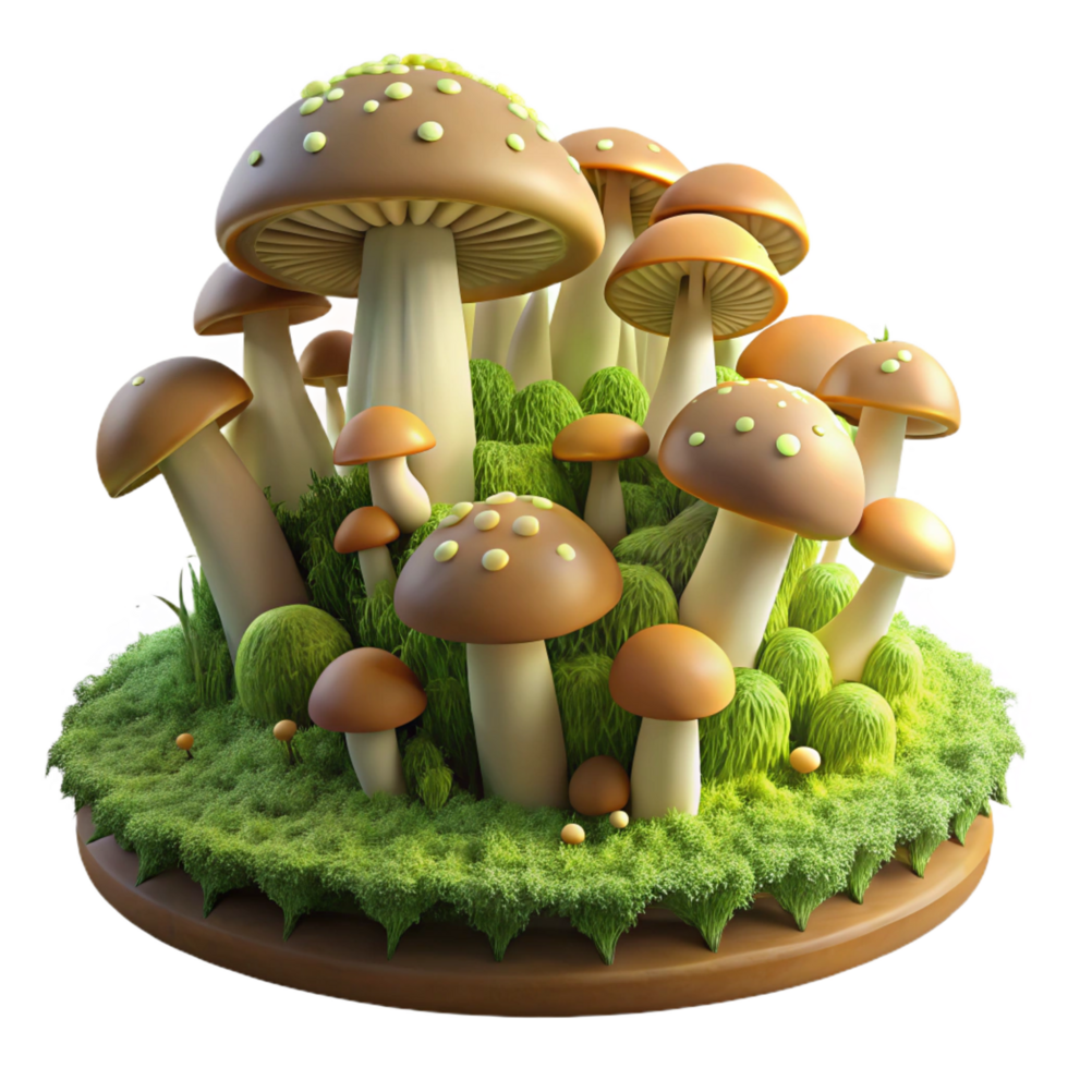 passionate radiant A mossy forest floor covered in mushrooms, fantasy style, soft, ethereal light crisp png