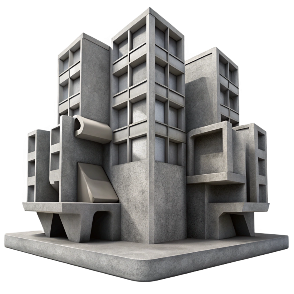 memorable gothic A Brutalist concrete apartment complex, geometric shapes, harsh shadows, monochrome, gritty, photorealistic, premium png