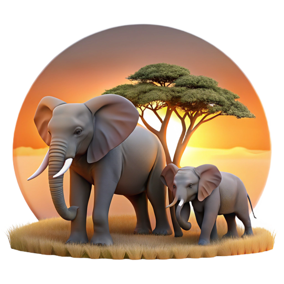 beautiful quintessential A family of elephants walking across the African savanna, warm sunset lighting, documentary photography style png