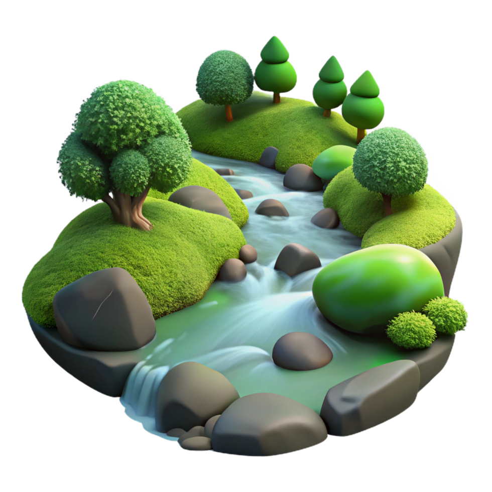 serene distinguished A bubbling stream flowing through a mossy forest, soft diffused light, tranquil and serene, nature photography style png