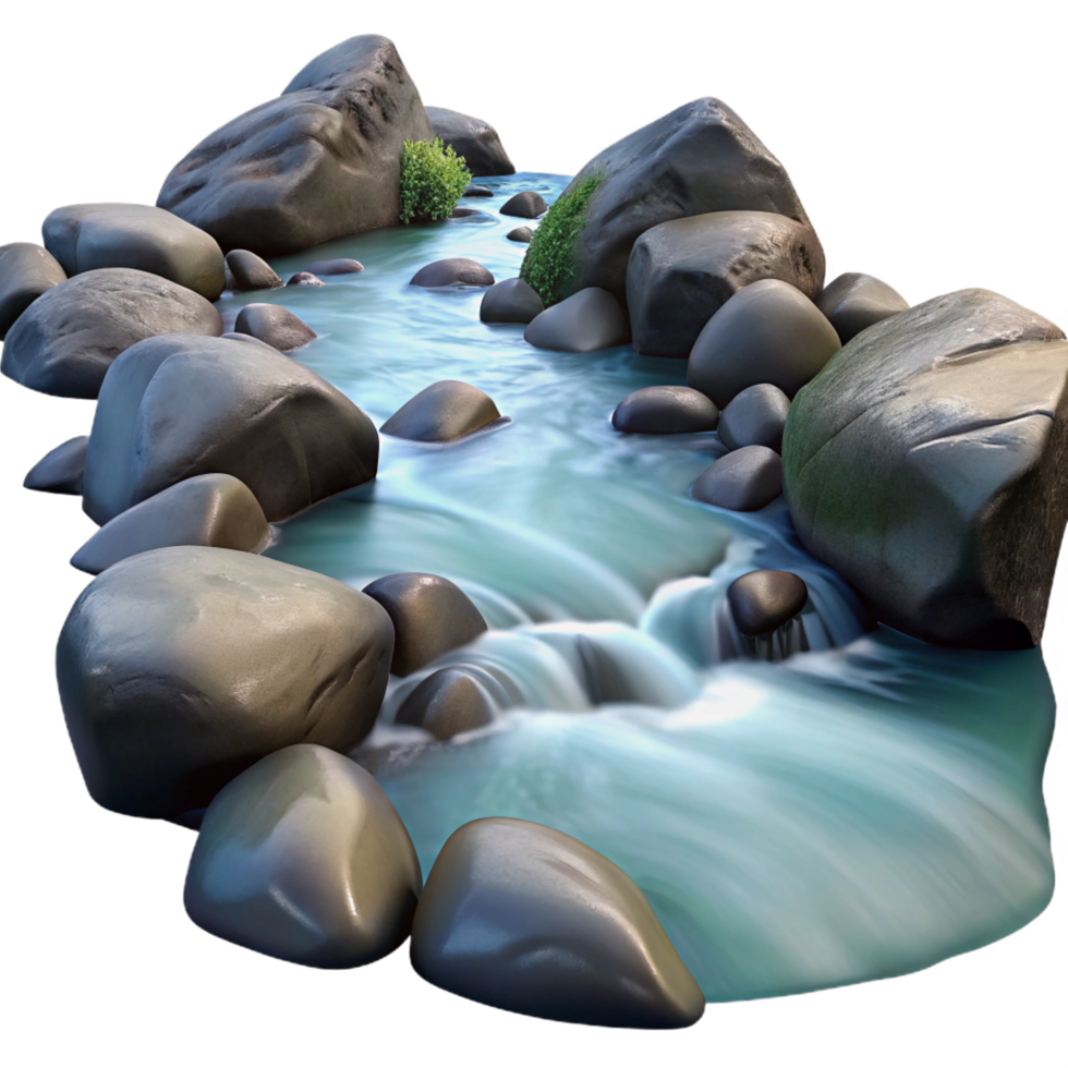 whimsical dramatic A crystal clear stream flowing over smooth rocks, long exposure photography, calming and peaceful, nature photography style 8K png