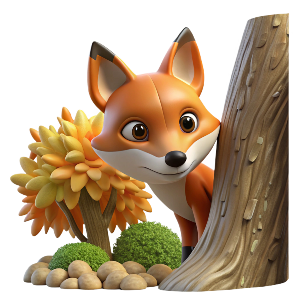 hypnotic intense coastal A sly fox peering out from behind a tree, autumnal forest setting, dramatic lighting, fantasy art style detailed png