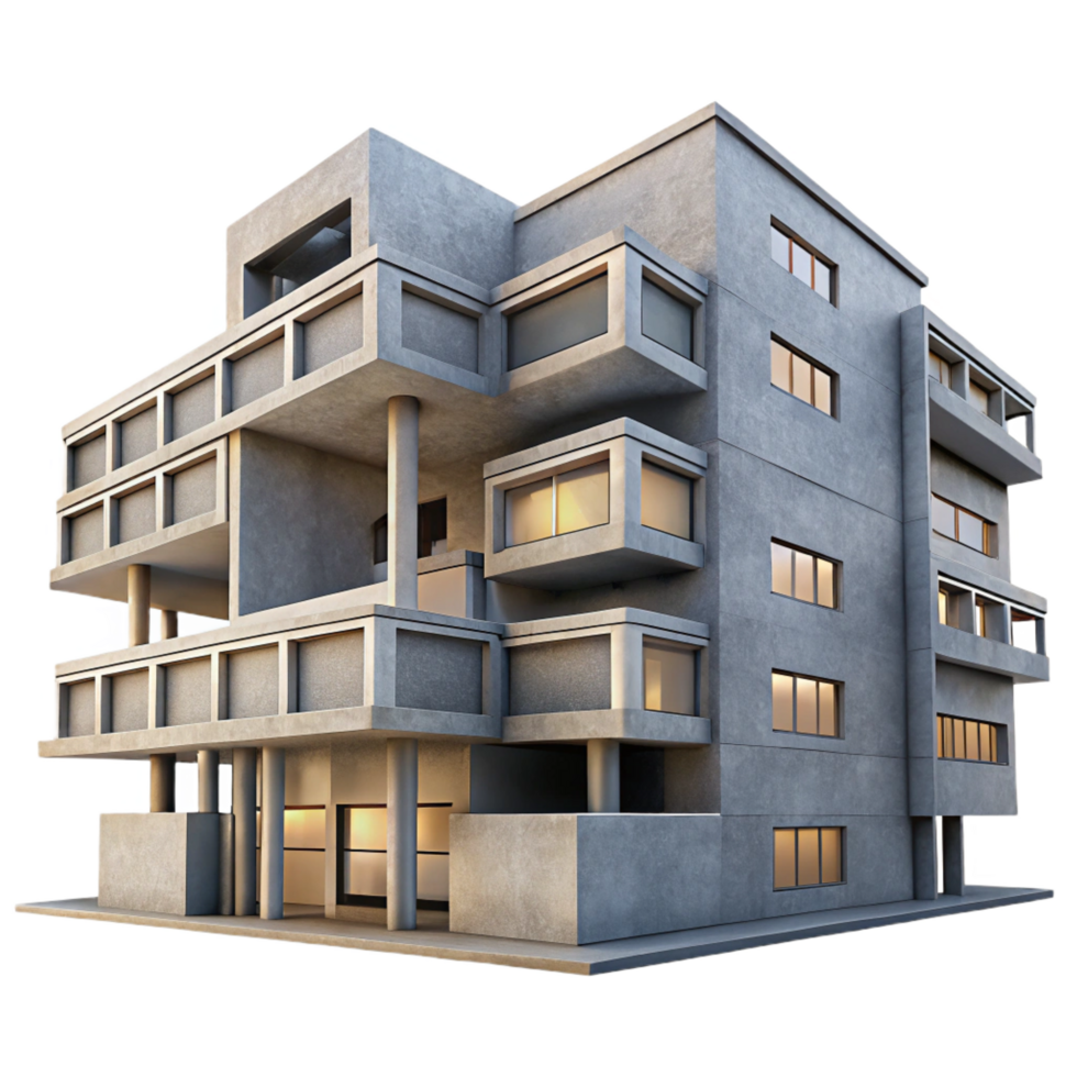 magnificent nordic A Brutalist concrete apartment complex, overcast sky with subtle light gradients, architectural photography style exclusive png