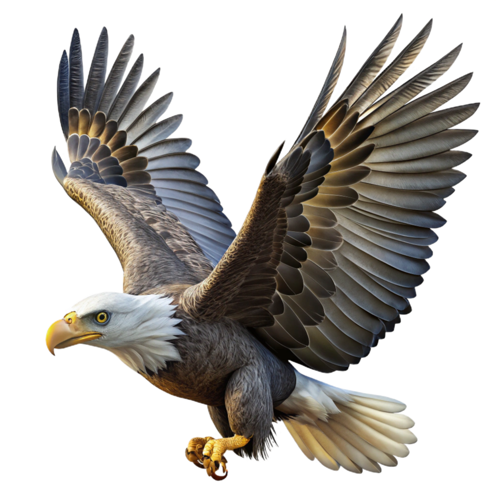 dramatic rare A majestic bald eagle soaring through the sky, powerful and graceful, dramatic lighting, detailed feathers, png