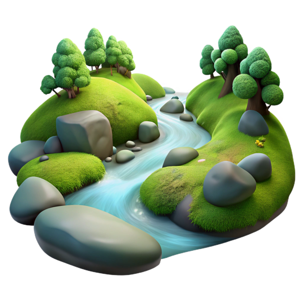 impressive tropical A bubbling stream flowing through a mossy forest, soft diffused light, tranquil and serene, nature photography style original png