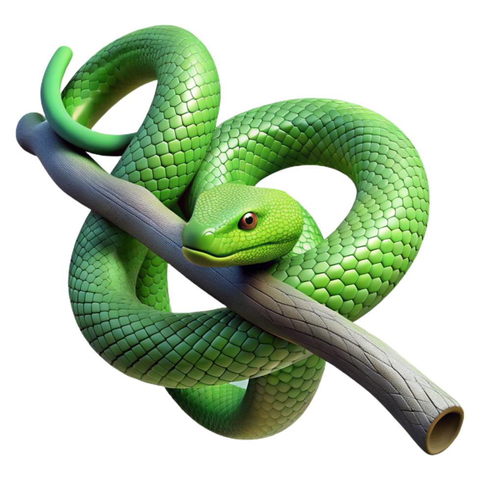 signature elegant A slithering green snake wrapped around a branch, realistic style, dappled sunlight, intricate scales precision png