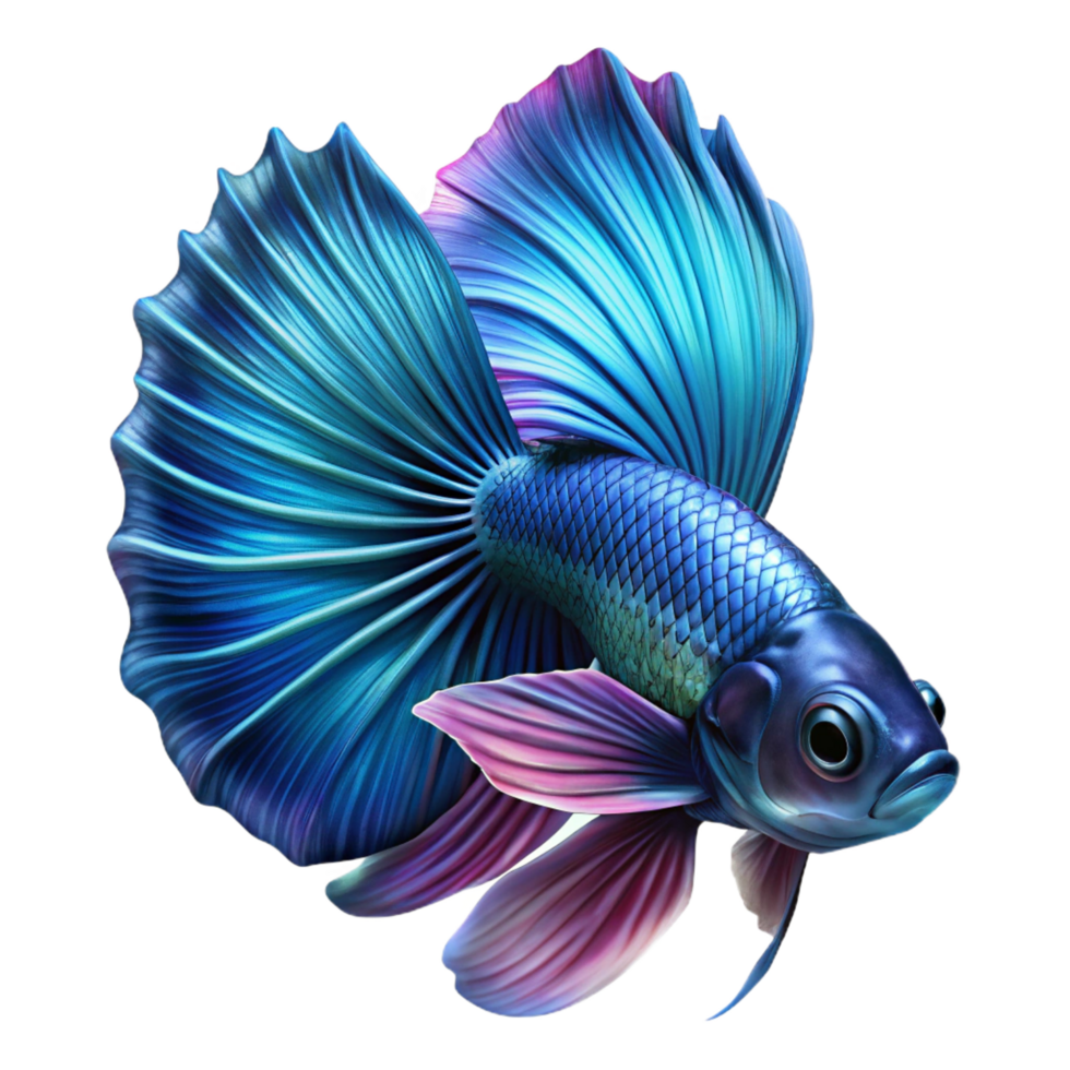 passionate wonderful A vibrant betta fish with flowing fins, intricate details, close up shot, dark background, neon lighting museum quality png