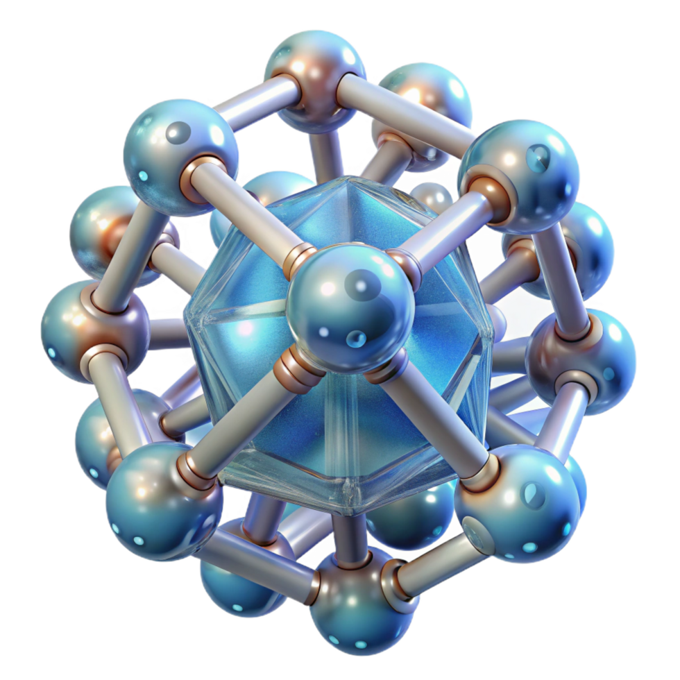 stunning distinctive A group of nanobots forming a complex, self assembling structure, illuminated by a microscopic light source, in a scientific visualization style png