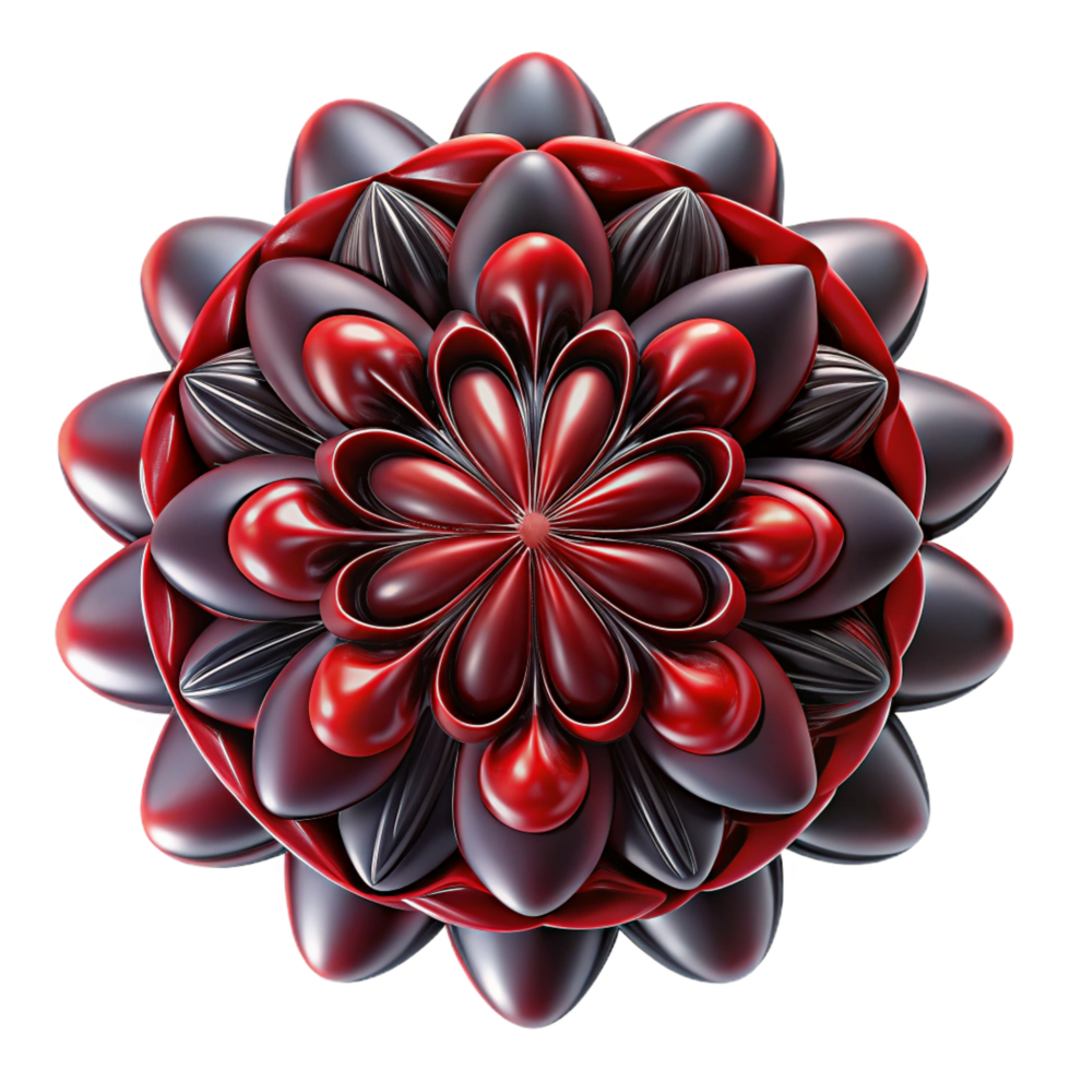 captivating geometric A complex, fractal pattern, in shades of deep red and black, with high contrast and sharp details, lit by a single, focused light source museum quality png