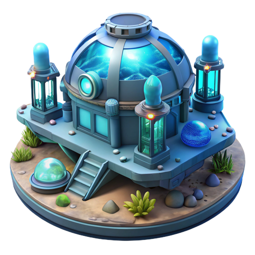 splendid iconic A futuristic underwater research facility, bioluminescent lighting, deep ocean setting, png