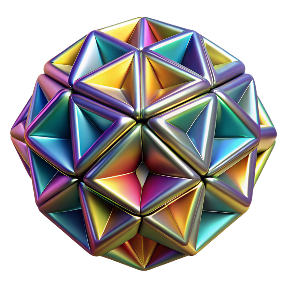 fascinating modern A dynamic field of tessellating geometric shapes, with a metallic texture and a vibrant, rainbow color scheme. Global illumination sharp png