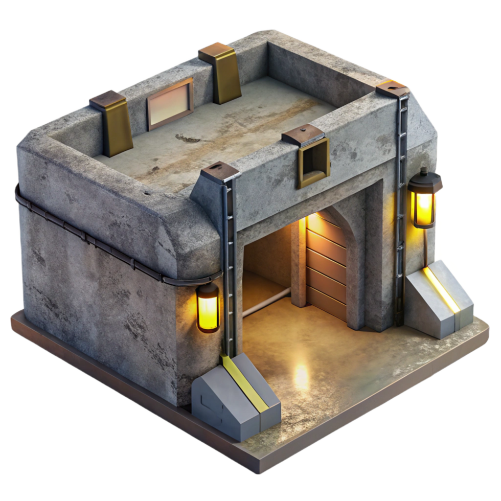 hypnotic mid century An underground bunker, concrete walls, dim artificial light, post apocalyptic style, artisan png