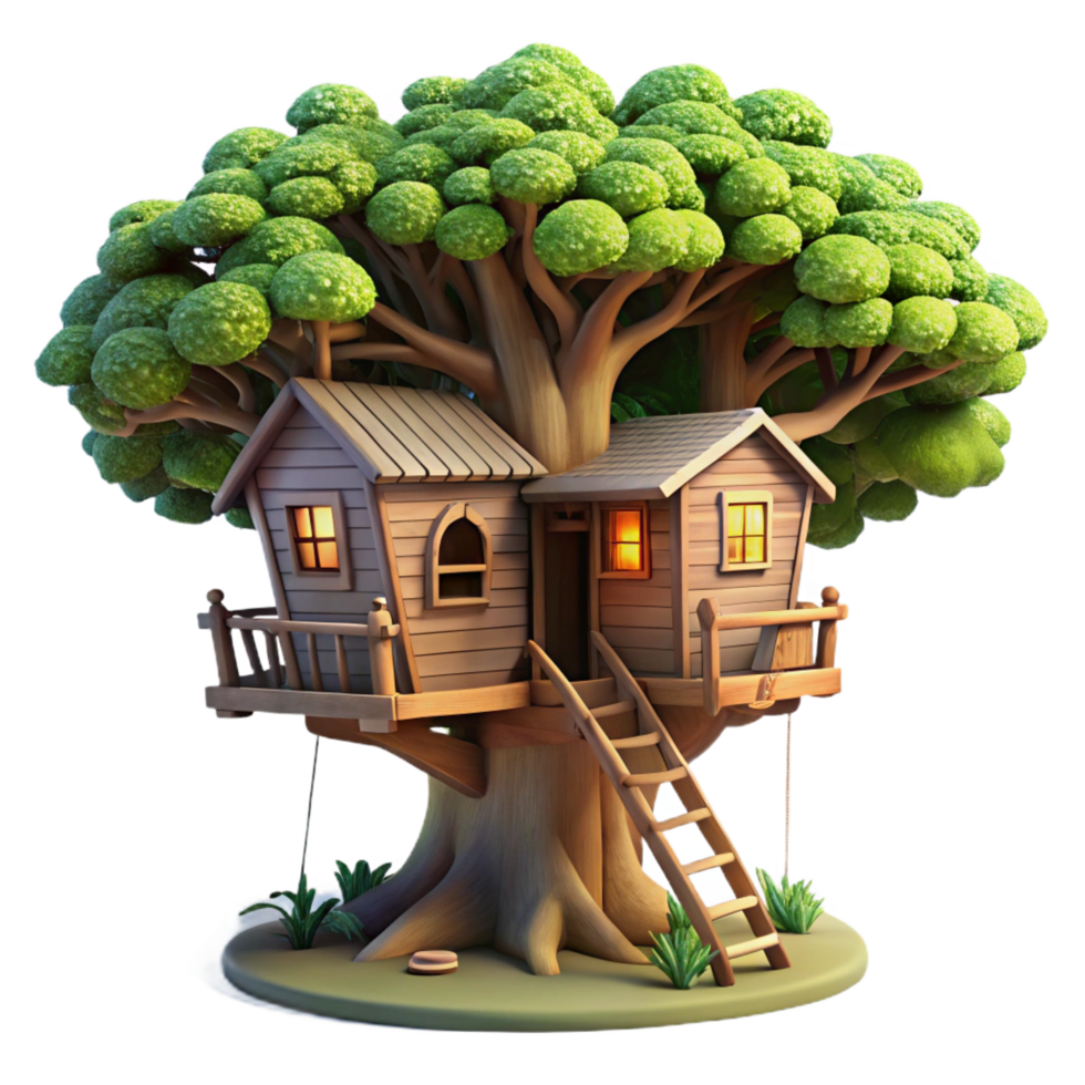 peaceful vibrant A treehouse built into a giant sequoia tree, dappled sunlight filtering through the leaves, fantasy art style refined png