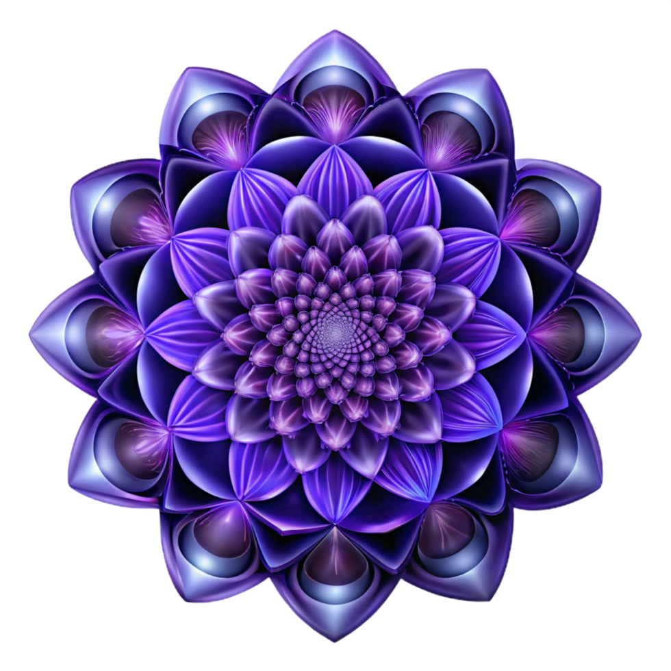 majestic elegant A complex fractal pattern, infinitely repeating, in shades of deep indigo and violet, lit by a mystical, ethereal light, in a psychedelic style exclusive png