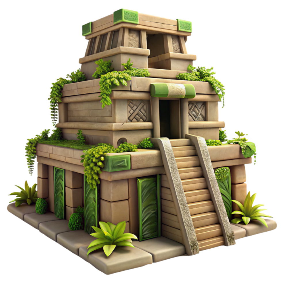 sought after impressionist An ancient Mayan temple in the jungle, intricate carvings, overgrown with vines, dappled sunlight genuine png