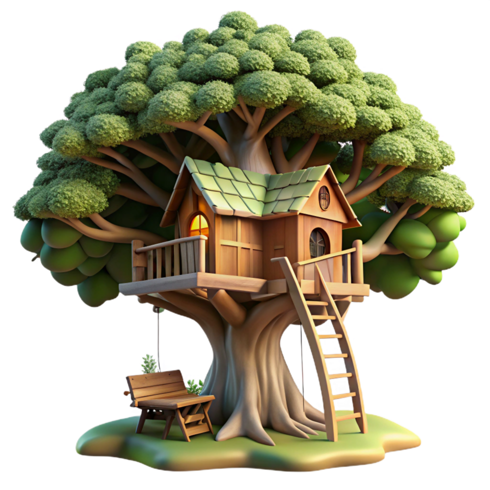 beautiful playful rustic A treehouse built into a giant sequoia tree, dappled sunlight filtering through the leaves, fantasy art style artisan png