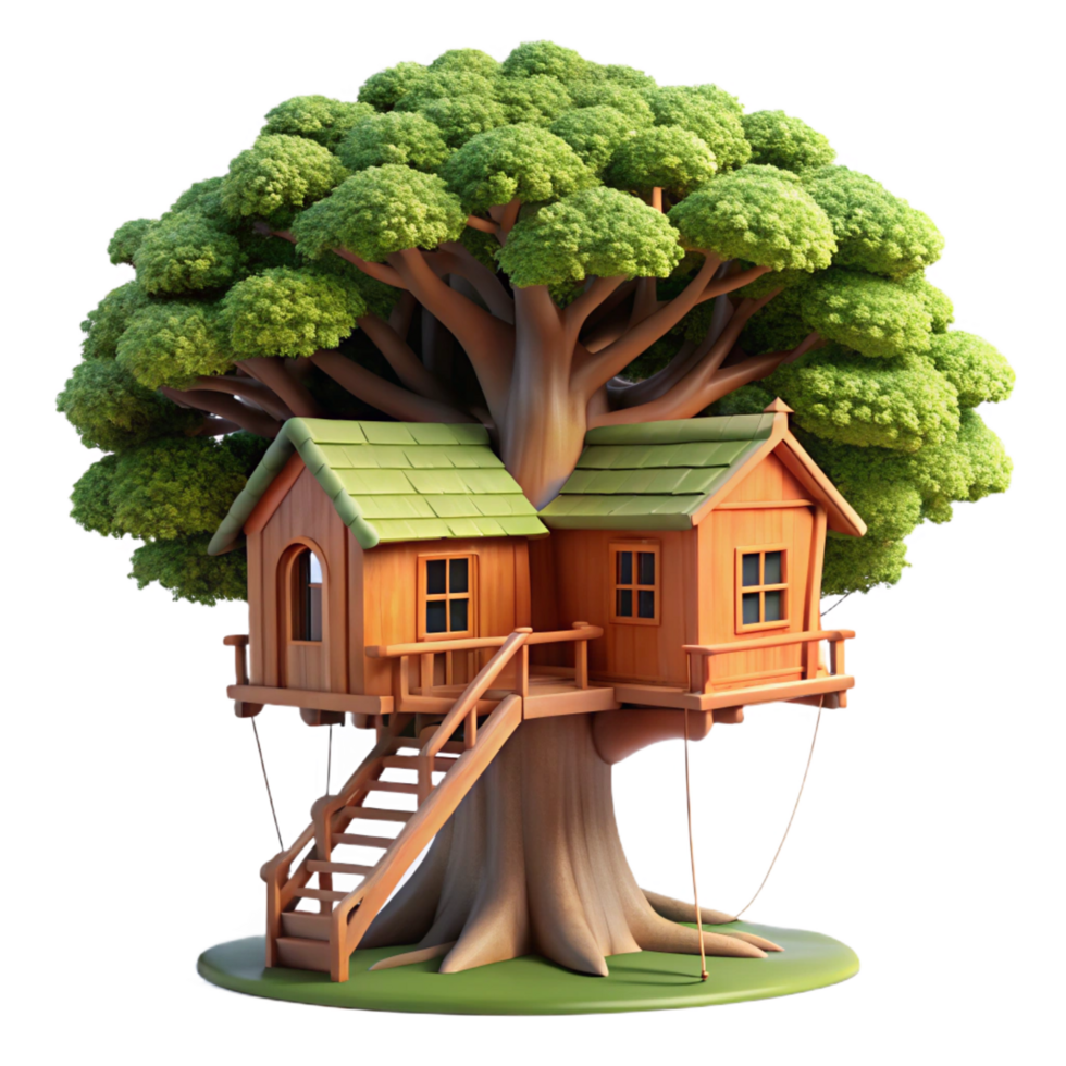 exquisite memorable A treehouse built into a giant redwood tree, dappled sunlight filtering through leaves, rustic wooden construction, whimsical atmosphere, magical realism png