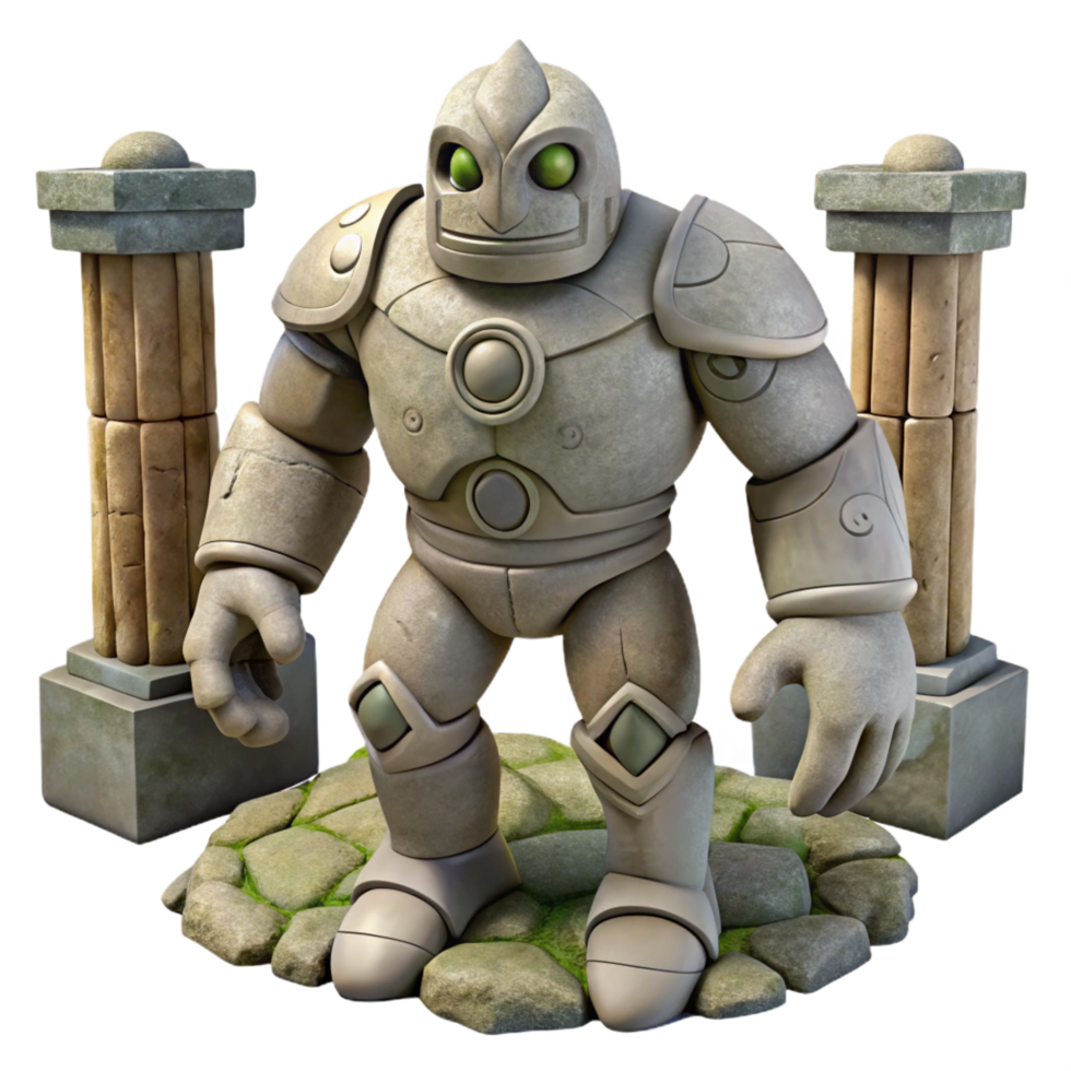 calm enchanting A stoic golem protecting a ancient city, weathered stone texture, fantasy art style high quality png