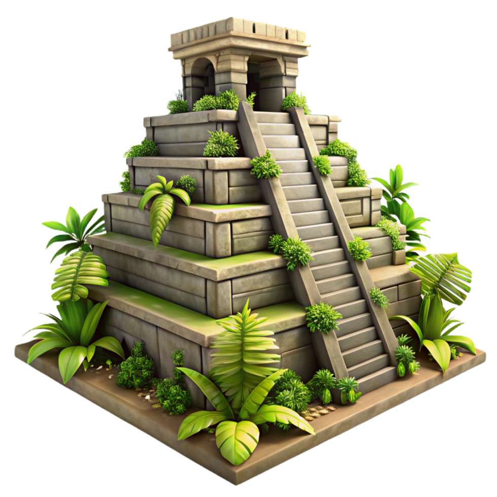 dramatic rare An ancient Mayan pyramid overgrown with jungle vines, dappled sunlight, intricate stone carvings, mysterious atmosphere, sense of ancient history png
