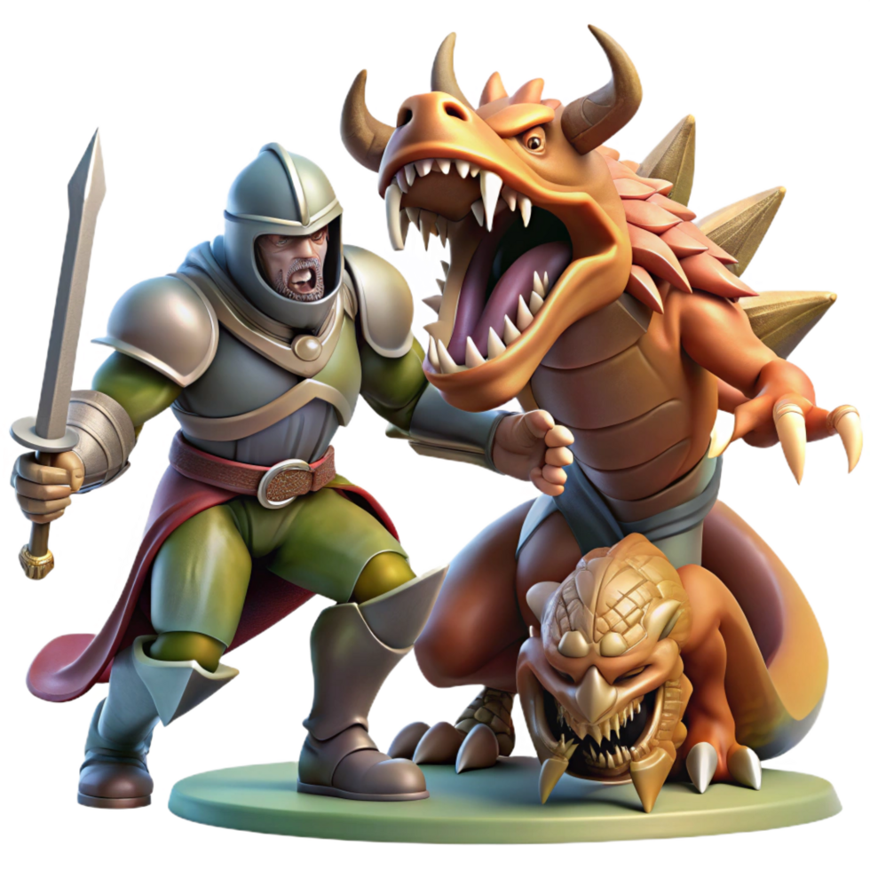 radiant rustic A courageous knight battling a grotesque monster, dramatic lighting, fantasy art style original png