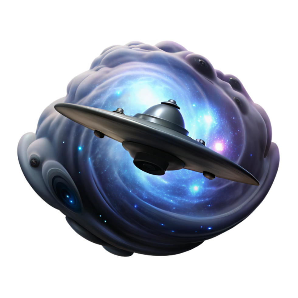 captivating rare A lone spaceship, silhouetted against a giant, swirling nebula, journeys through the vastness of space. Dramatic, backlighting. Space opera style png