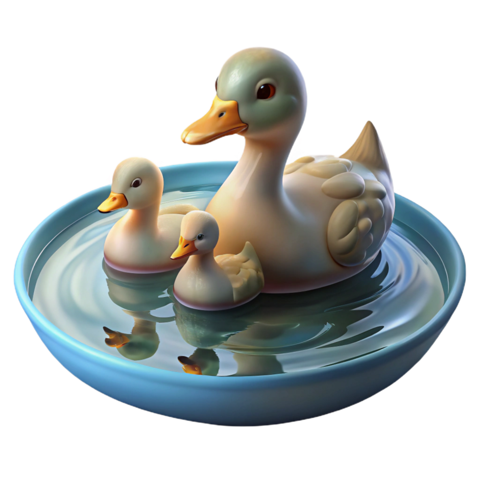 gorgeous rustic A family of ducks swimming in a pond, serene atmosphere and reflective water, in an impressionistic style original png