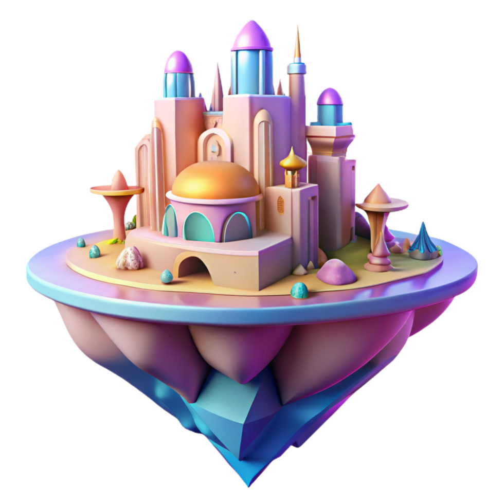 coveted urban A floating island city, vibrant colors, dreamlike atmosphere, Art Deco style, intricate architectural details, luxury png