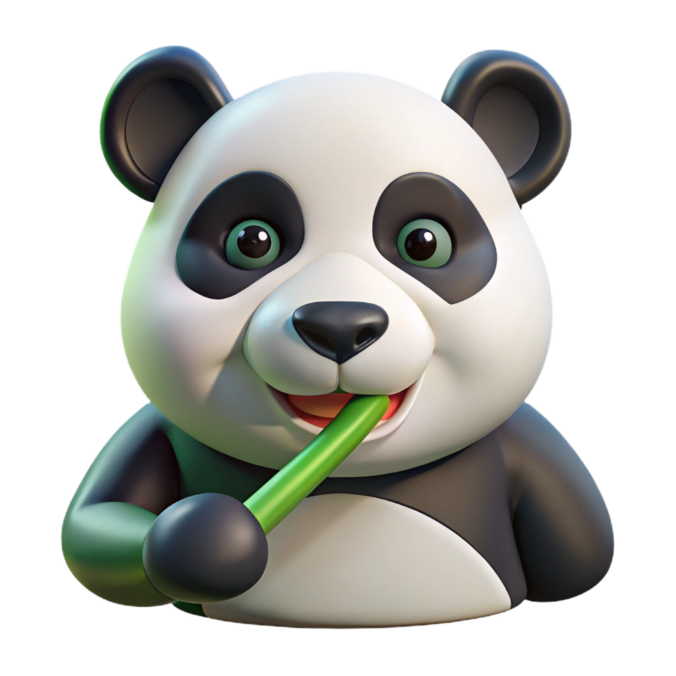 vibrant unforgettable A giant panda munching on bamboo, close up portrait with soft lighting, in a cute and cuddly style png
