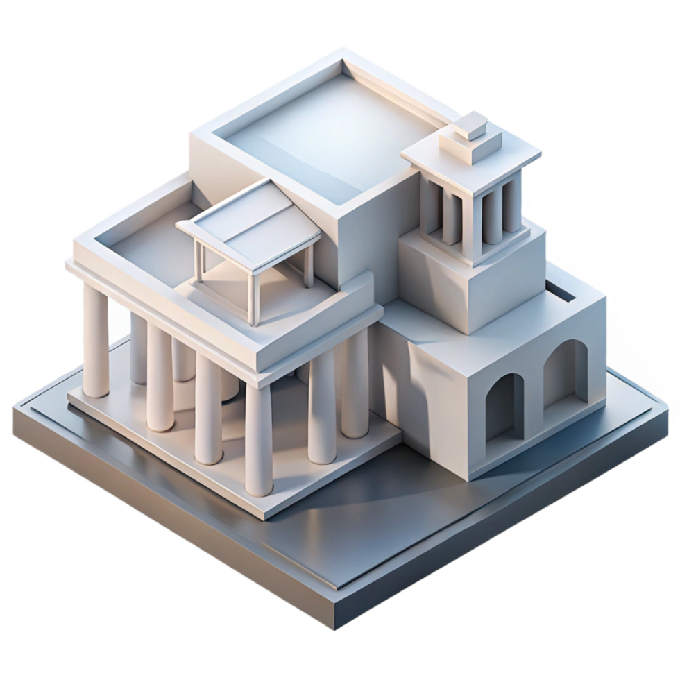 dreamy wonderful Isometric view of a complex architectural model, white surfaces, studio lighting, technical, architectural style ultra HD png