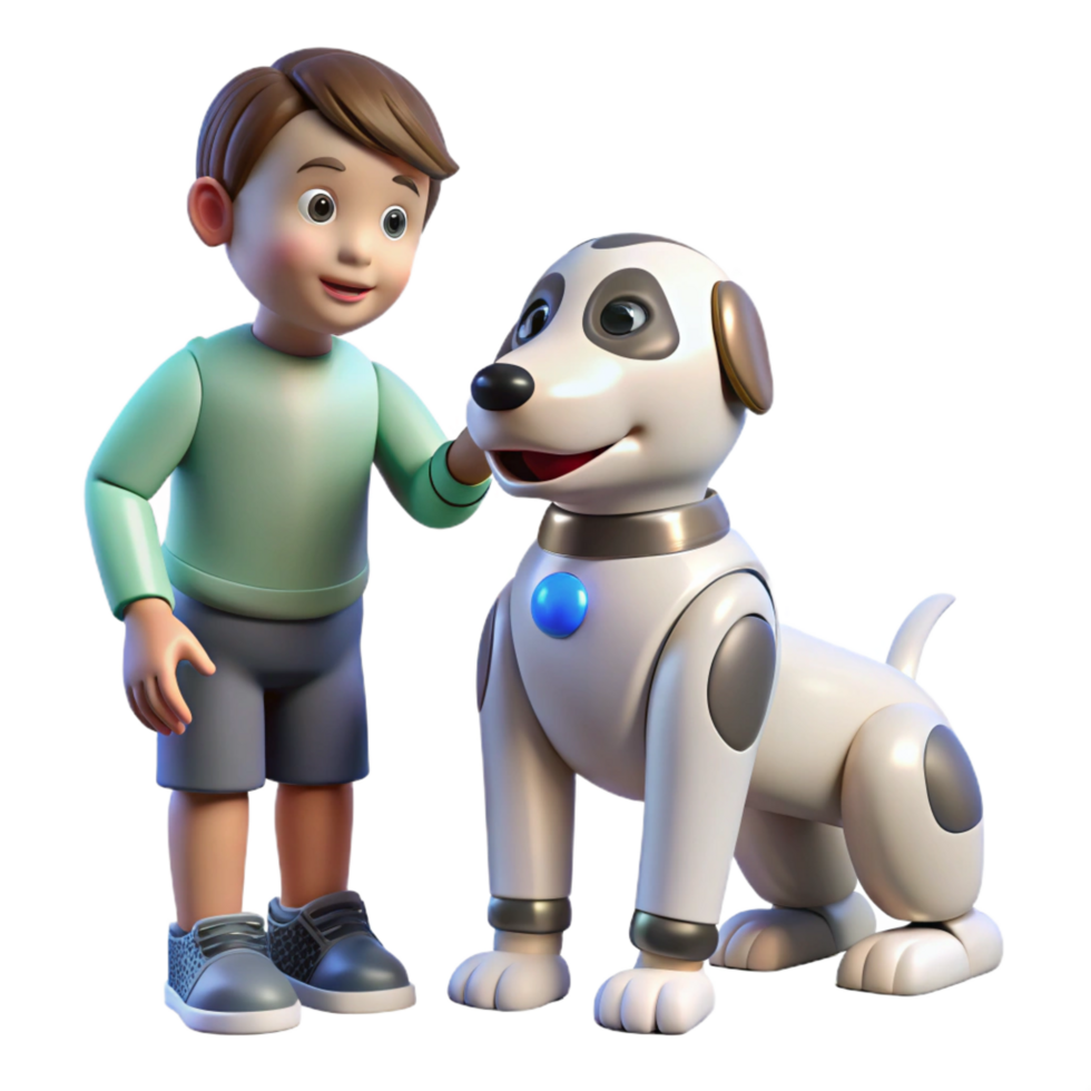sought after organic A robotic dog interacting with a child, warm, domestic setting, realistic style expertly shot png