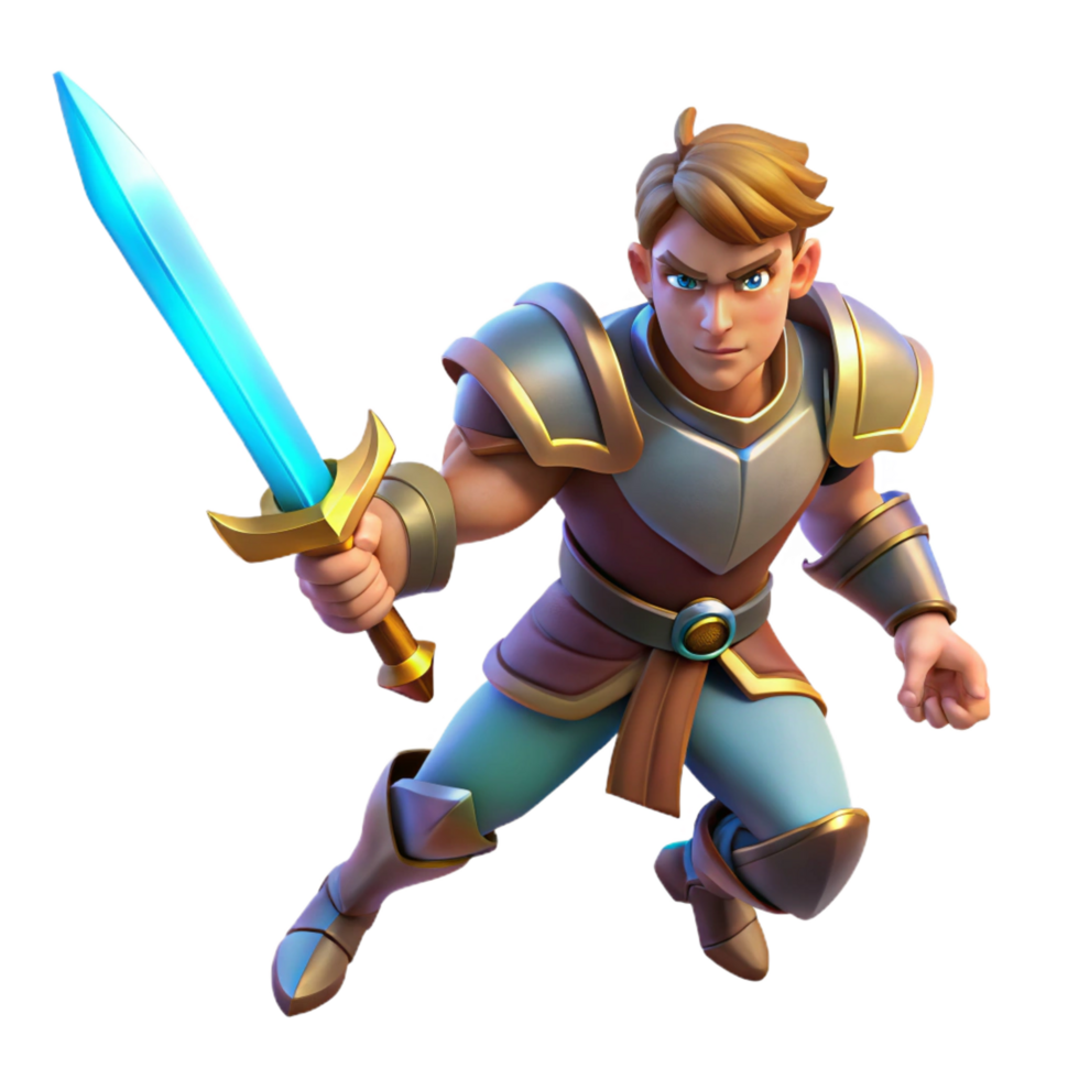 glorious unforgettable A fierce warrior wielding a glowing sword, dramatic backlighting, heroic fantasy style png