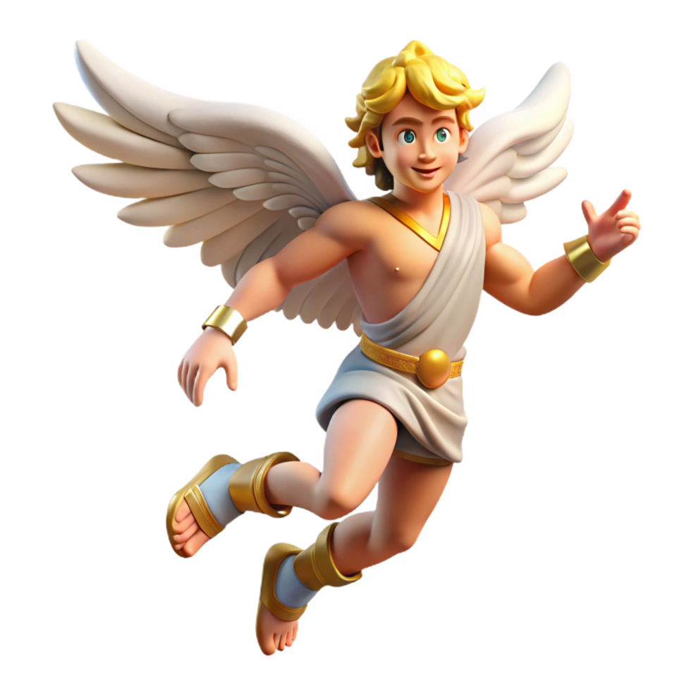 dramatic wonderful A playful Hermes, messenger of the gods, wearing winged sandals, dynamic pose. Art Nouveau style handcrafted png