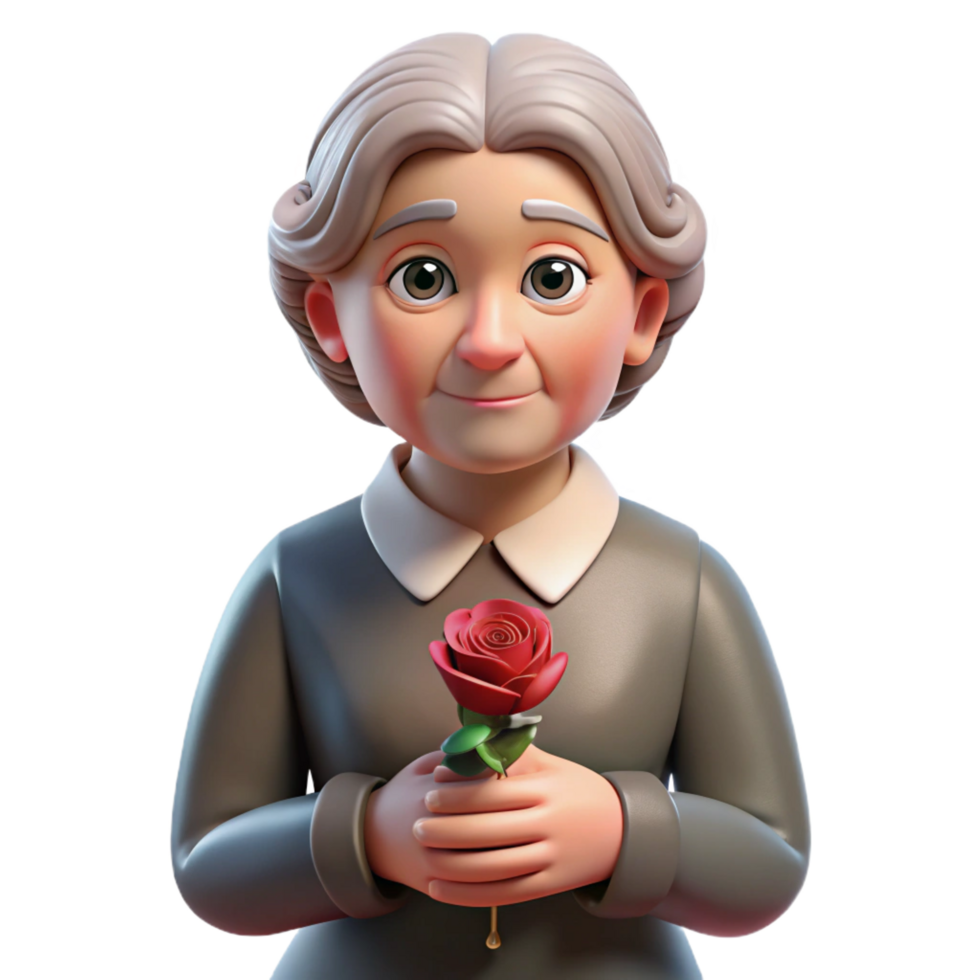ethereal exquisite Portrait of an elderly woman with weathered hands holding a single rose, warm Rembrandt lighting, oil painting style original png