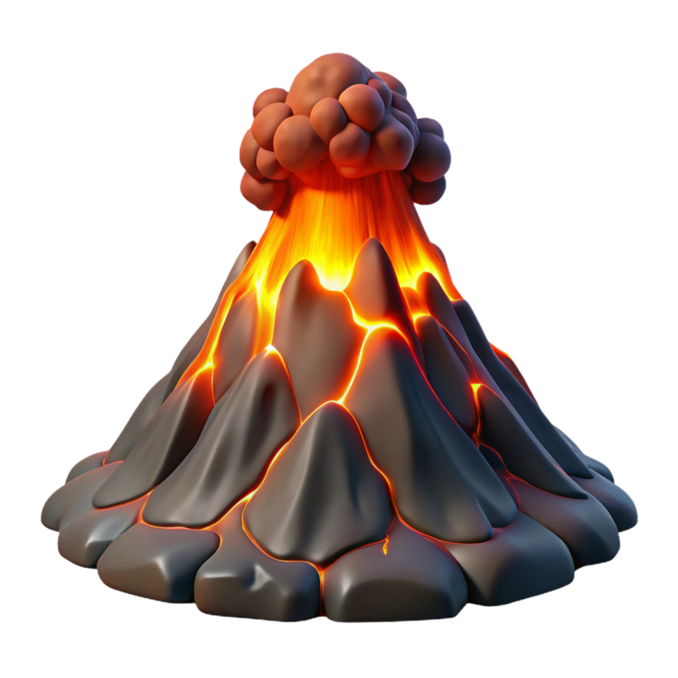 hypnotic industrial A volcanic eruption with molten lava flowing down the mountainside. Dramatic lighting, powerful imagery flawless png