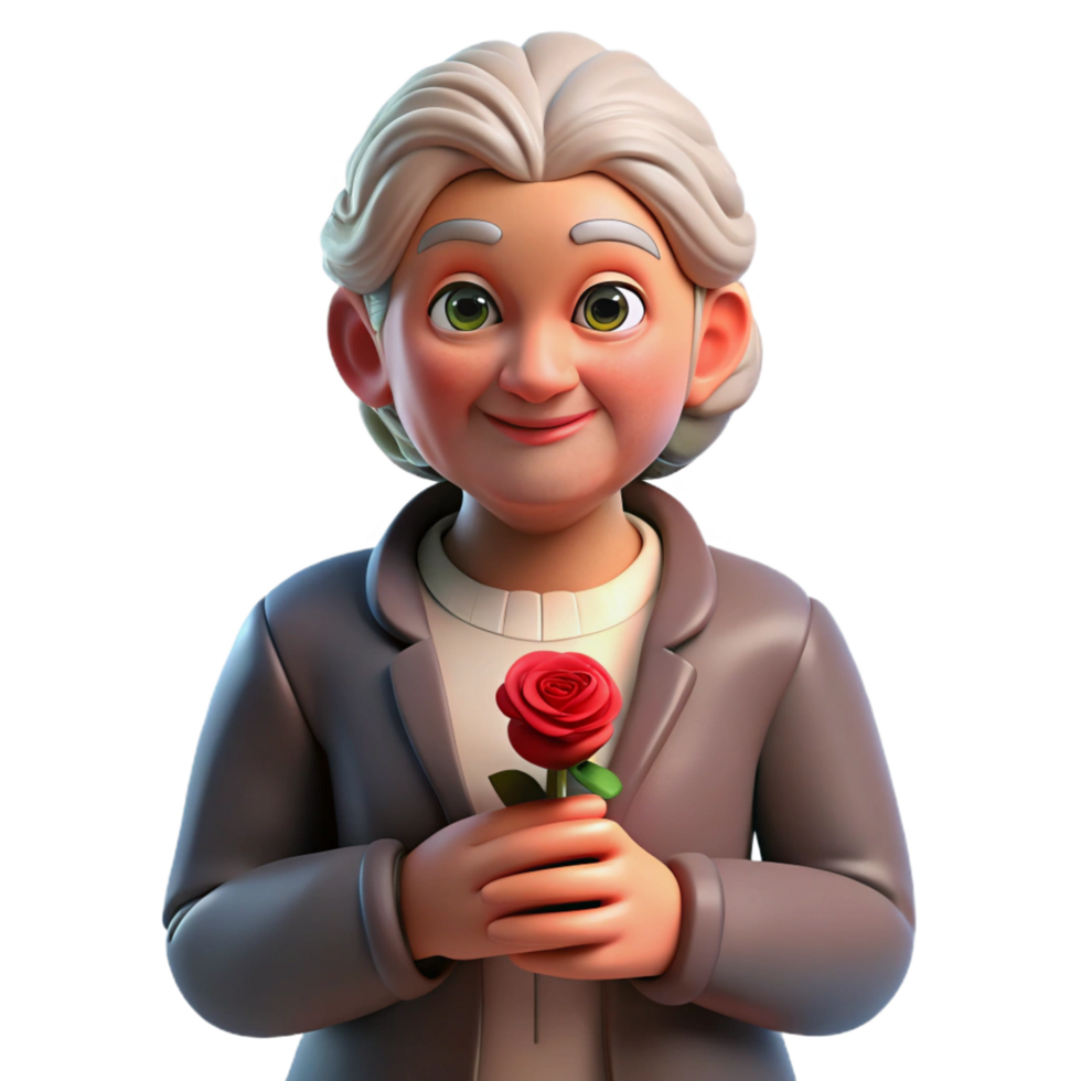 tranquil radiant Portrait of an elderly woman with weathered hands holding a single rose, warm Rembrandt lighting, oil painting style exclusive png