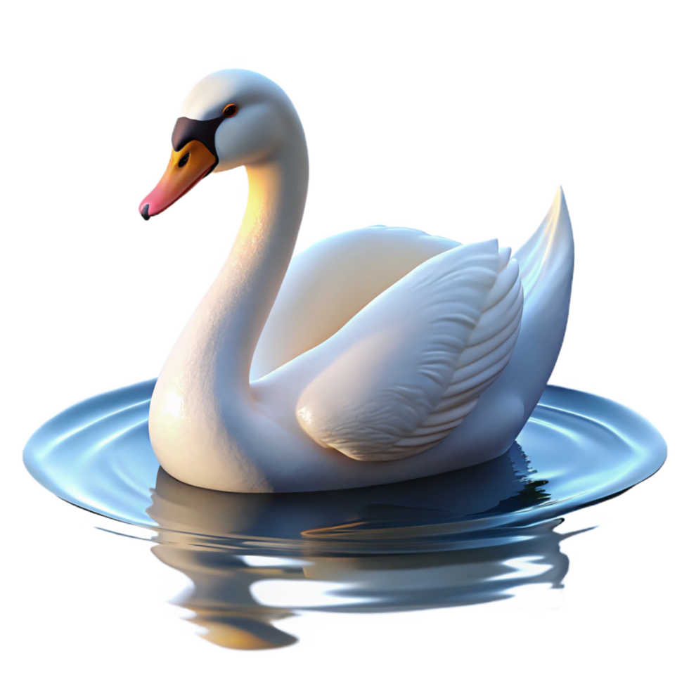 splendid rare A graceful swan gliding across a still lake, serene atmosphere, soft lighting png