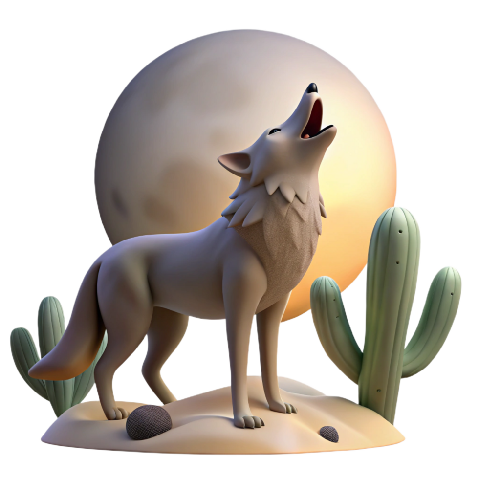 mesmerizing playful abstract A cunning coyote howling at the moon, desert landscape, nocturnal lighting luxury png