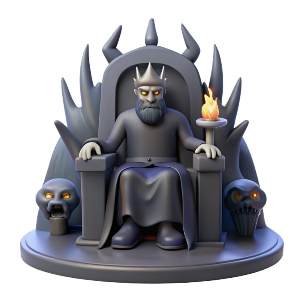nostalgic splendid A melancholic Hades seated on his throne in the underworld, surrounded by shadows, dark and brooding, impeccable png