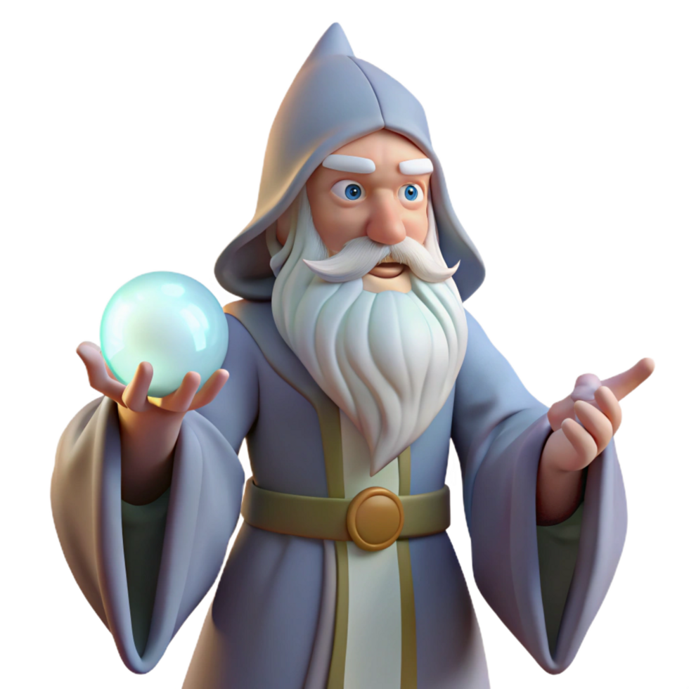 gorgeous geometric A wise old wizard with a long white beard holding a glowing orb, soft, ethereal lighting, Art Deco style premium png