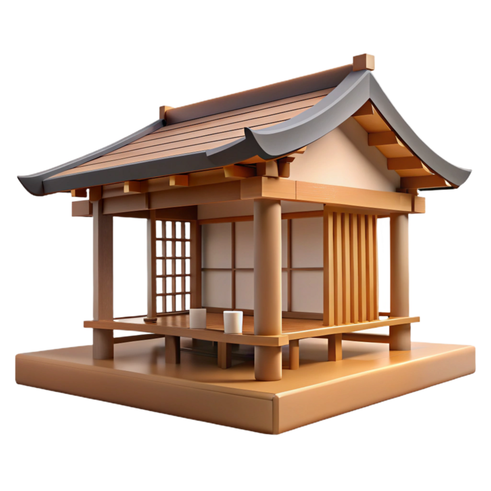 enchanting traditional A minimalist Japanese tea house, wooden beams, natural light, serene atmosphere, zen style, high quality png