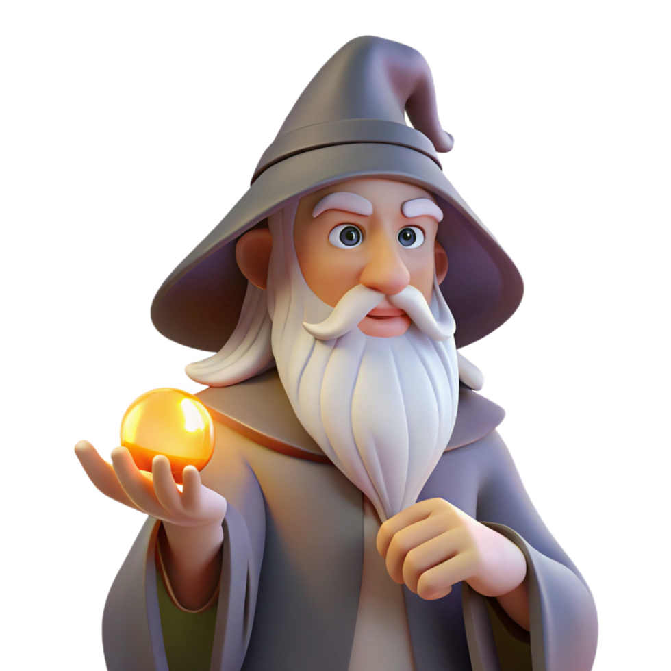 stunning modern A wise old wizard with a long white beard holding a glowing orb, soft, ethereal lighting, Art Deco style flawless png