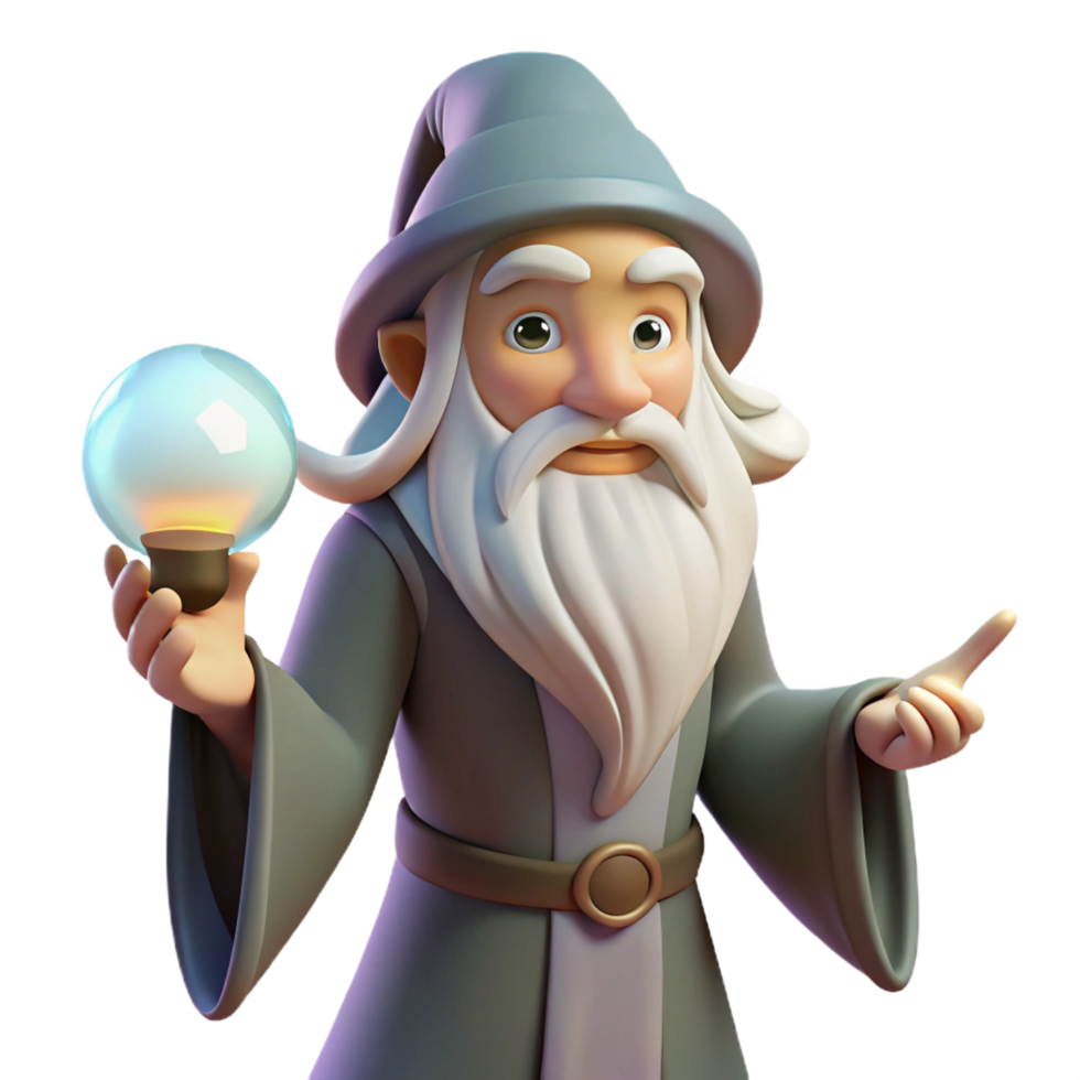 immaculate dynamic retro A wise old wizard with a long white beard holding a glowing orb, soft, ethereal lighting, Art Deco style expertly shot png