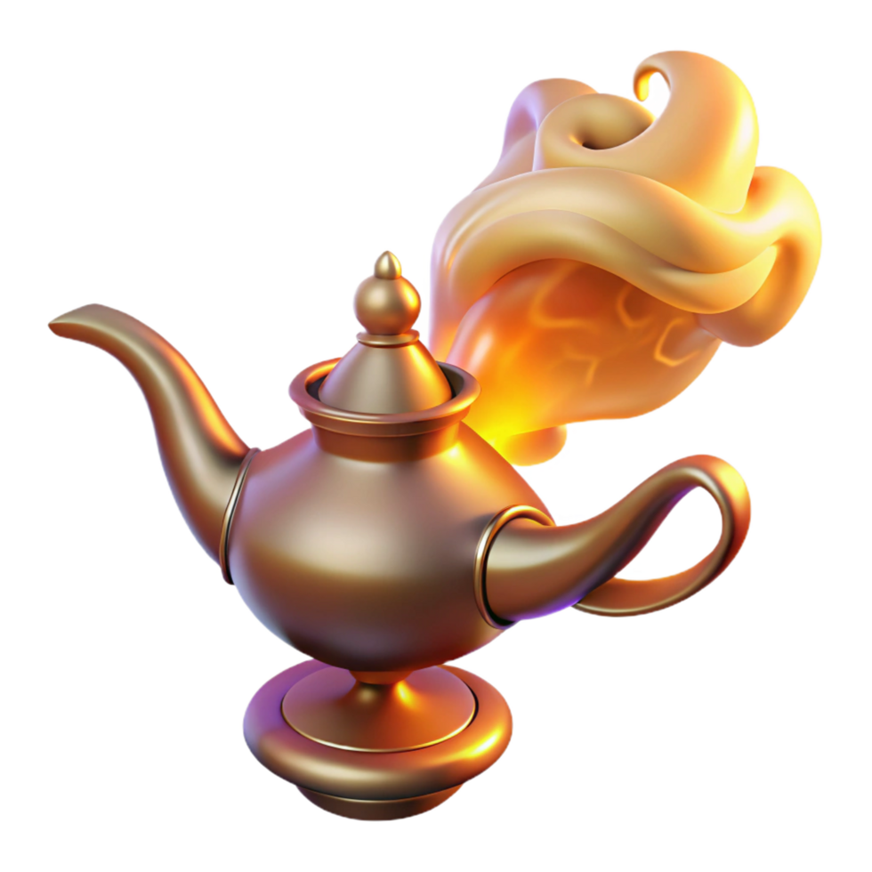 extraordinary calm urban A powerful djinn emerging from a magic lamp, swirling smoke and embers surrounding its form. Warm, fiery lighting, Arabian Nights style professional png