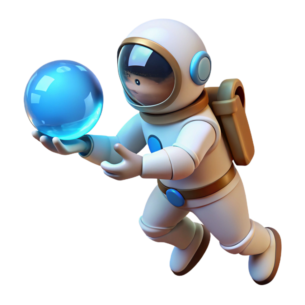 beautiful memorable A lone astronaut floating in space, holding a glowing data orb, starry backdrop, realistic style png